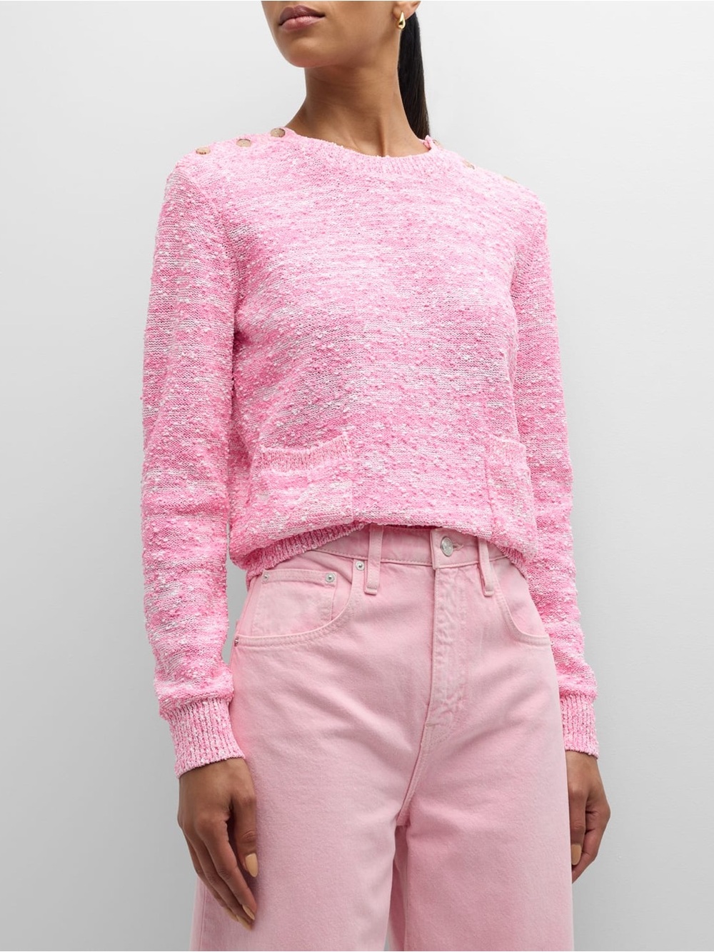 NEW FRAME Pink Textured Patch Pocket Sweater S